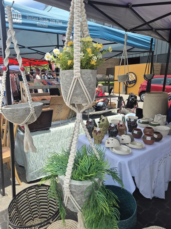 Handmade hanging planters, ceramics and home décor stall