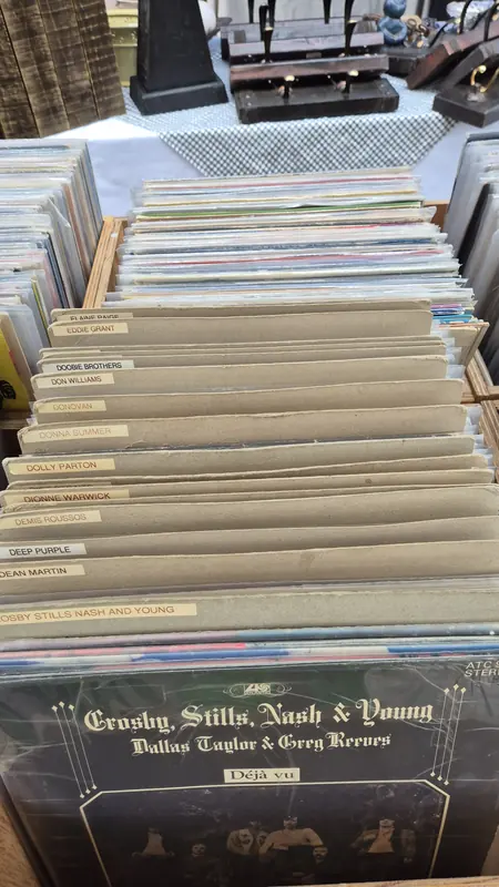 Crates of vintage vinyl records available to browse